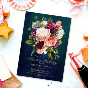 Romantic Floral Emerald Green Gold 16 Birthday Invitation