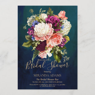 Romantic Floral Emerald Green Gold Bridal Shower Invitation