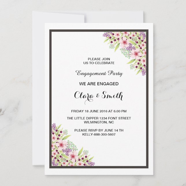 Romantic Floral Engagement Invitation Card (Front)