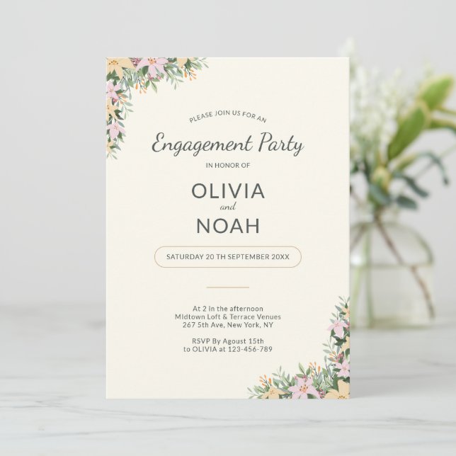 Romantic Floral Engagement Party Invitation (Standing Front)