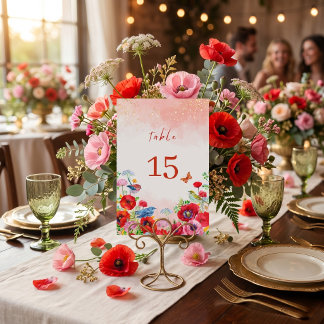 Romantic Floral  Engagement Party Poppy Flowers  Table Number