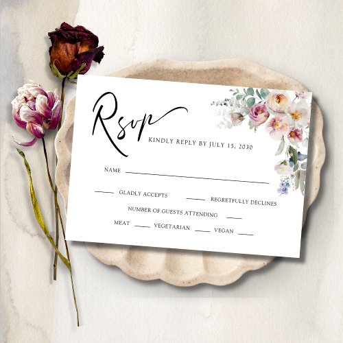 Romantic Floral Eucalyptus Bouquets Wedding RSVP Card