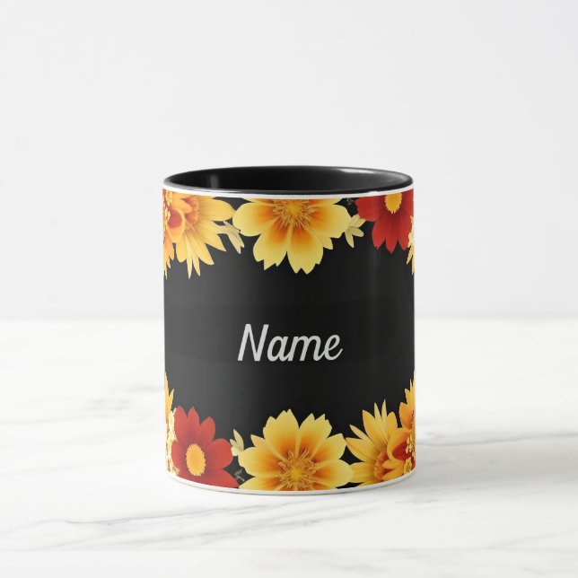 Romantic Floral Frame Aesthetic Flower Border Mug (Center)