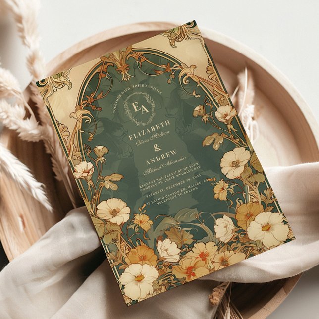 Romantic Floral Frame Art Nouveau Wedding Invitation (Creator Uploaded)