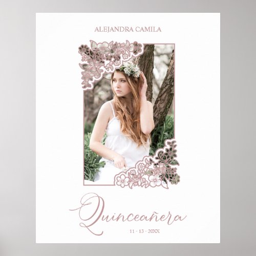 Romantic Floral Frame Photo Quinceaera Spanish Poster