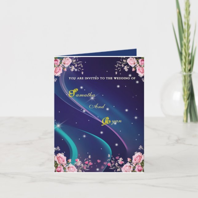 Romantic Floral Galaxy Wedding Invitation  (Front)