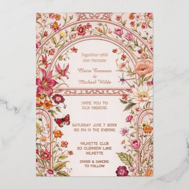 Romantic floral garden foil invitation (Front)