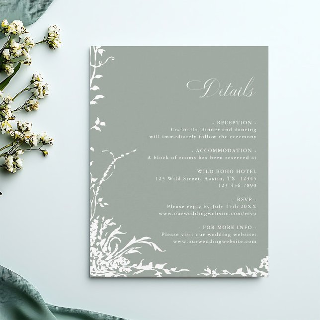 Romantic Floral Garden Wedding Details Sage Green Enclosure Card (Creator Uploaded)