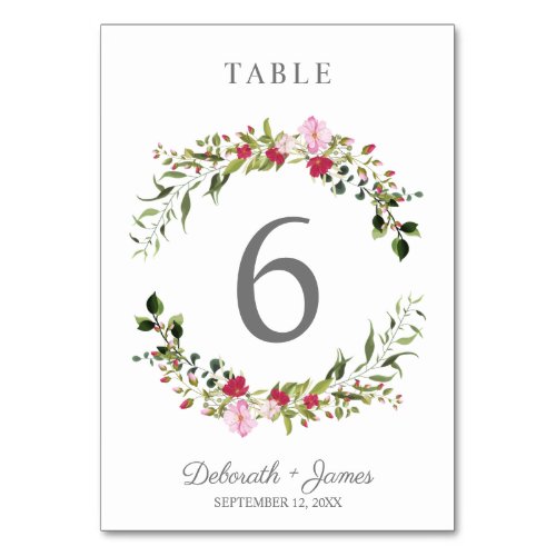 Romantic Floral Garland in Pink  Red for Wedding Table Number