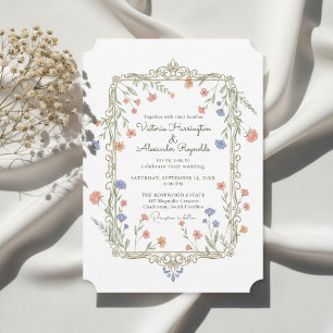 Romantic Floral Gold Frame Wedding Invitation