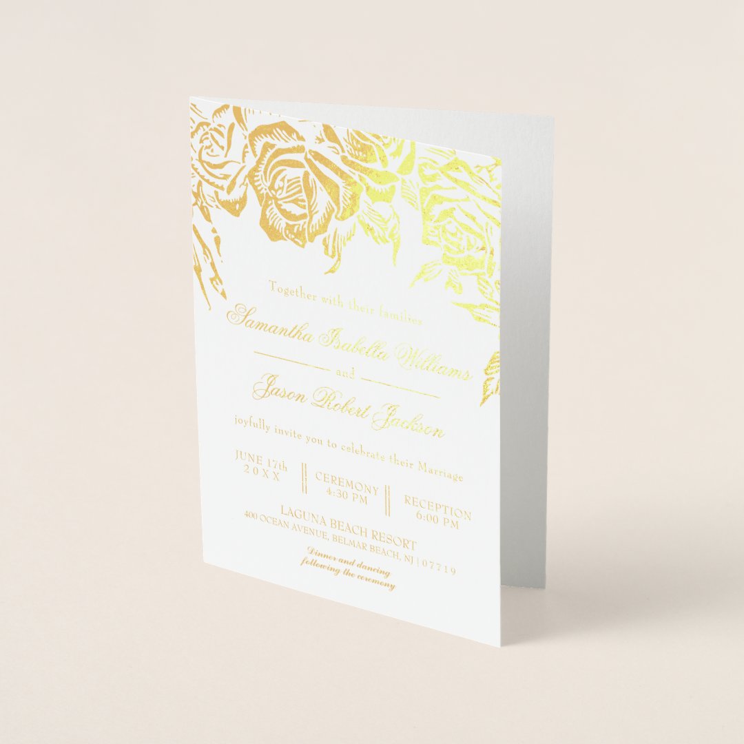 Romantic Floral Gold Rose Wedding Invitation | Zazzle