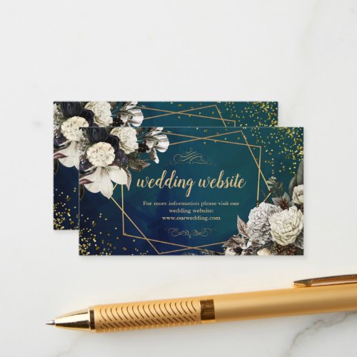 Romantic Floral Gold Wreat Wedding Website Card