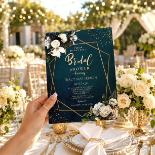 Romantic Floral Gold Wreath Bridal Shower Invitation