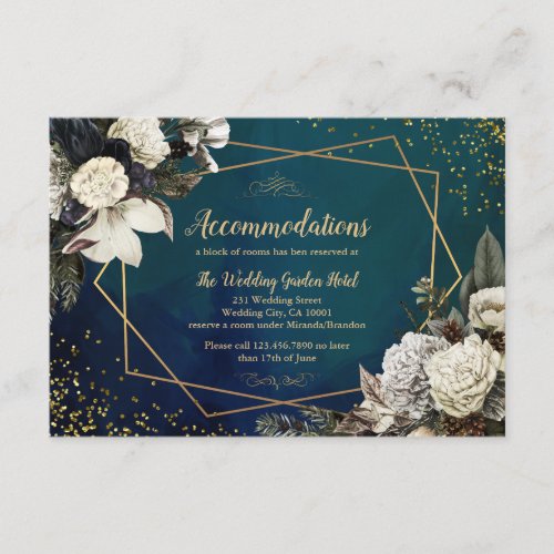 Romantic Floral Gold Wreath Wedding Accommodations Enclosure Card