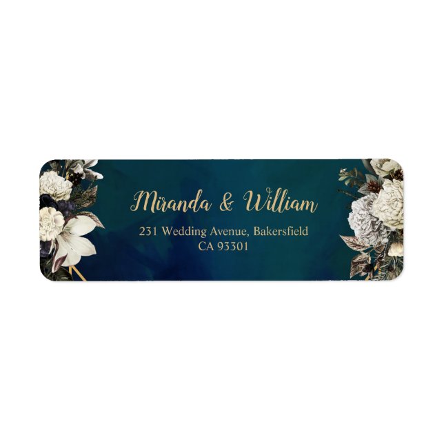 Romantic Floral Gold Wreath Wedding Label (Front)