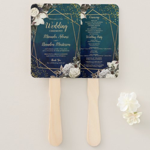 Romantic Floral Gold Wreath Wedding Program Hand Fan