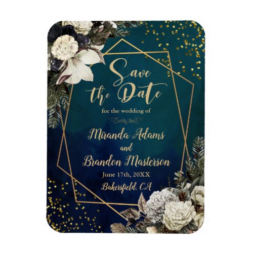 Romantic Floral Gold Wreath Wedding Save the Date Magnet