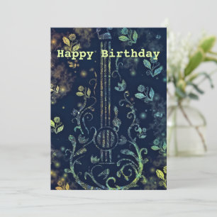 Romantic Floral Guitar Birthday Card