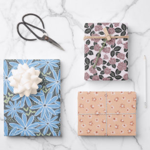 Romantic Floral Hand-Drawn Multicolor Wrapping Paper Sheets