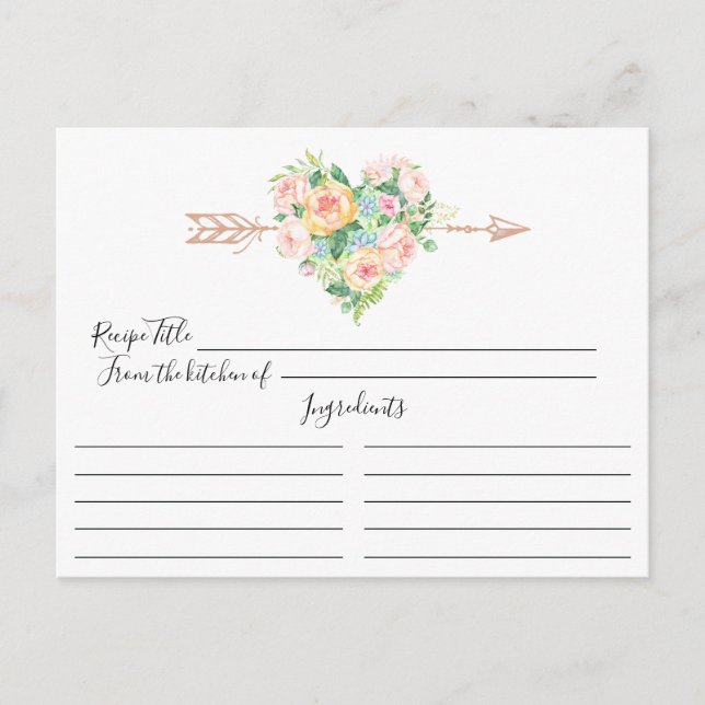 Romantic Floral Heart Recipe Card (Front)
