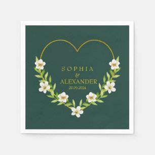 Romantic Floral Heart Wedding Customizable Napkins