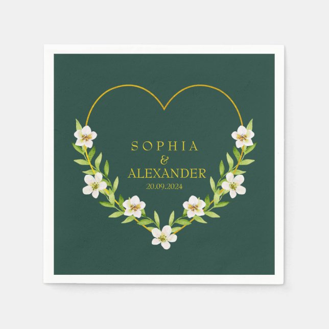 Romantic Floral Heart Wedding Customizable Napkins (Front)