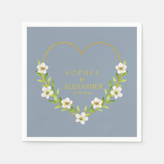 Romantic Floral Heart Wedding Customizable Napkins (Front)