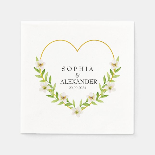 Romantic Floral Heart Wedding Customizable Napkins (Front)
