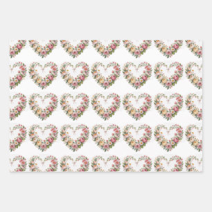 Romantic Floral Hearts, Boho Neon Wolf, Valentine Wrapping Paper Sheets