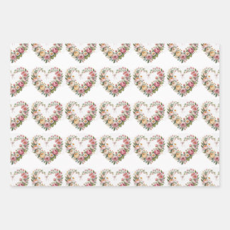 Romantic Floral Hearts, Boho Neon Wolf, Valentine  Wrapping Paper Sheets