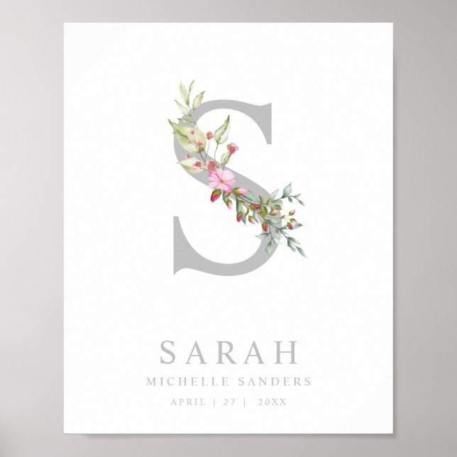 Romantic Floral Initials for Baby Girl in Pink Poster (Front)