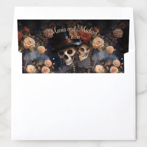 Romantic Floral Kissing Skulls Gothic Wedding Envelope Liner