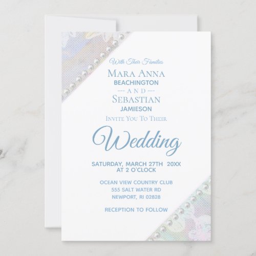 *~* Romantic Floral Lace Pearls Vintage Wedding Invitation