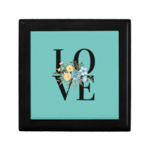 Romantic Floral Love Letters Font Teal and Yellow