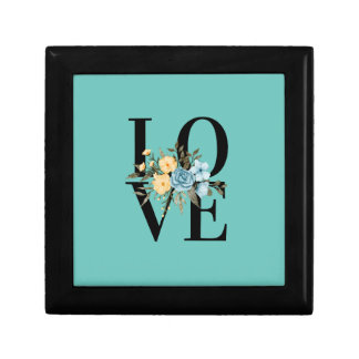 Romantic Floral Love Letters Font Teal and Yellow Gift Box