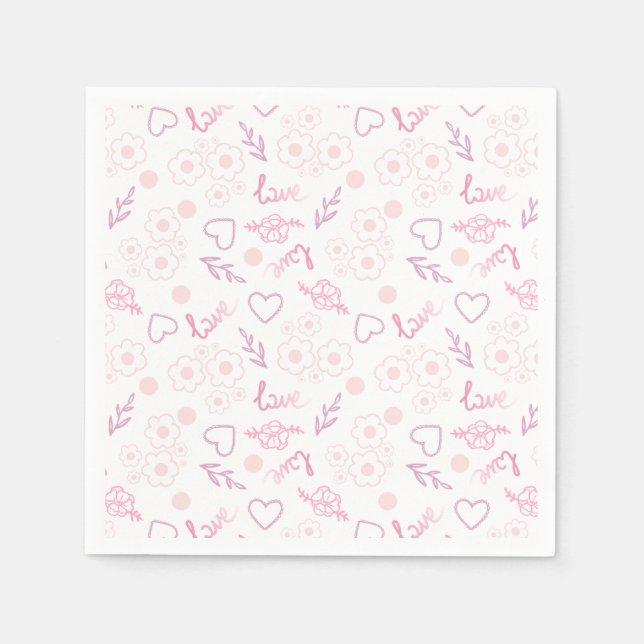 Romantic Floral Love Pattern Napkins (Front)