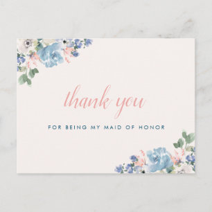 Romantic floral Maid of honor thank you card