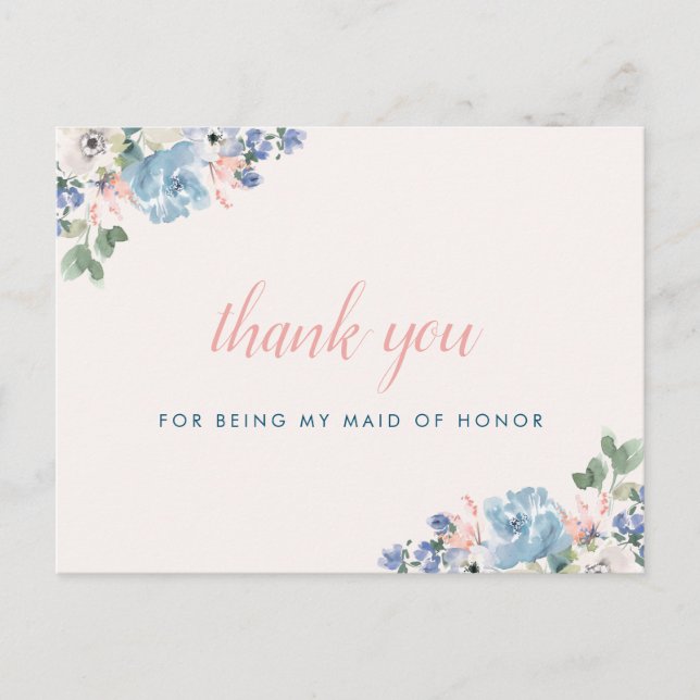 Romantic floral Maid of honor thank you card (Front)