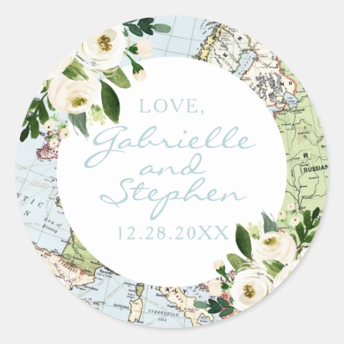 Romantic Floral Map Travel Theme Favor Label