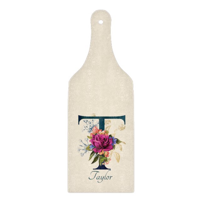 Romantic Floral Monogram Letter T  Cutting Board (Front)