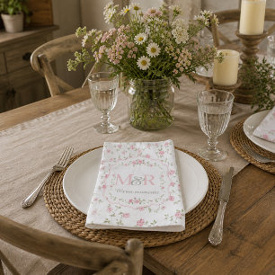 Romantic Floral Monogram   Vintage Cottagecore Cloth Napkin