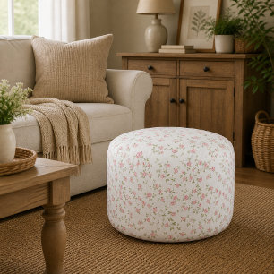 Romantic Floral Monogram   Vintage Cottagecore Pouf