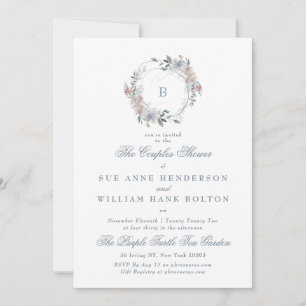 Romantic Floral Monogram Wreath Couples Shower Invitation