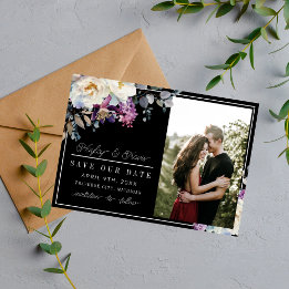 Romantic Floral Moody Dark Flowers Wedding Save The Date