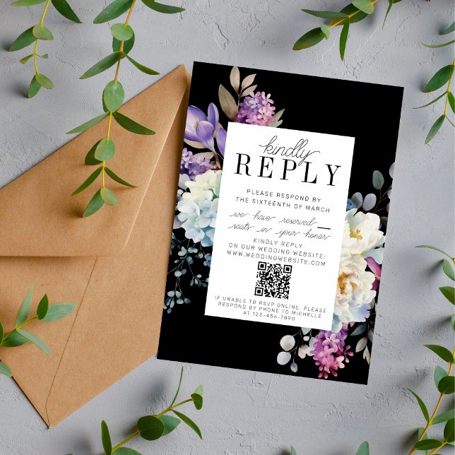 Romantic Floral Moody Dark Website Wedding RSVP Card (Creator Uploaded)