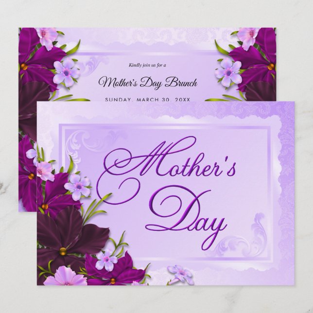 Romantic Floral Mother's Day Brunch Invitation (Front/Back)