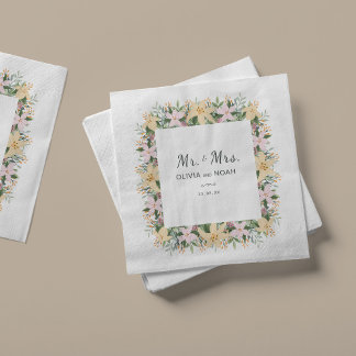 Romantic Floral Mr and Mrs Wedding Napkins