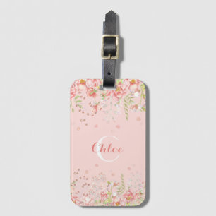 Romantic Floral Name Monogram Luggage Tag