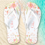 Romantic Floral Name White Pink Flip Flops<br><div class="desc">Flip Flops with a beautiful watercolor floral design. Easily personalize the name or leave it blank. - Kate Eden Art.</div>