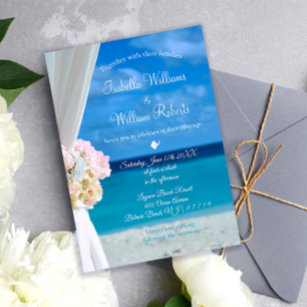 Romantic Floral Ocean Beach Summer Wedding Invitation